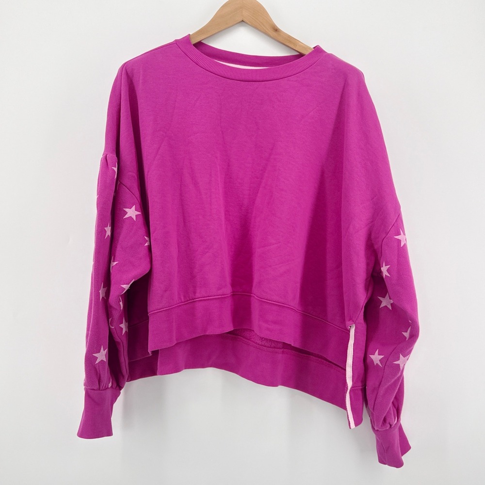 Cabana by‎ Crown & Ivy Pink Star Sleeve Puff Sweatshirt XXL Magenta High Low